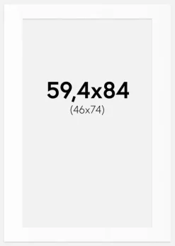 Passepartout Hvid Standard (Hvid kerne) 59,4x84 cm (46x74)