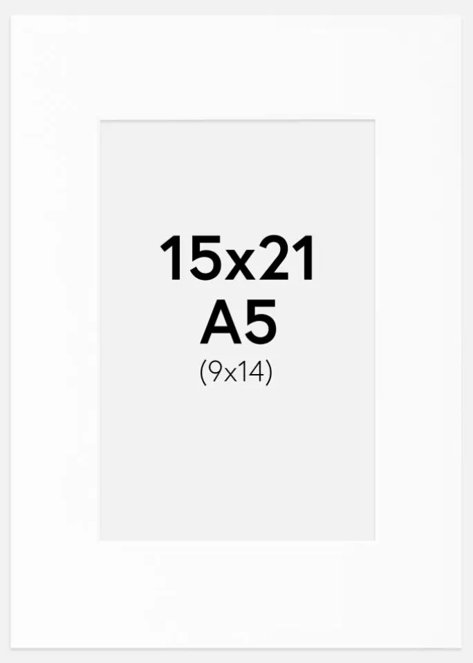 Passepartout Hvid Standard (Hvid kerne) A5 15x21 cm (9x14)