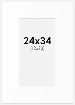 Passepartout Hvid Standard (Hvid kerne) 24x34 cm (12x23)