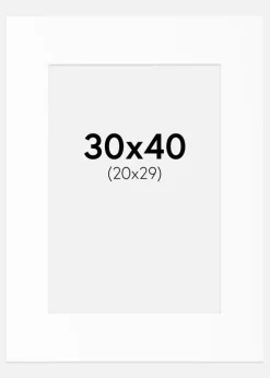 Passepartout Hvid Standard (Hvid kerne) 30x40 cm (20x29)