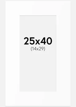 Passepartout Hvid Standard (Hvid kerne) 25x40 cm (14x29)