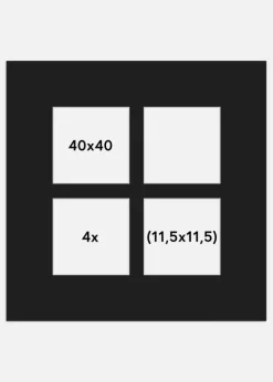 Passepartout Sort Collage (Hvid kerne) 4 Billeder 40x40 cm