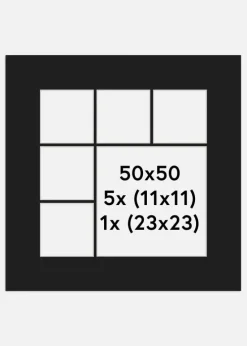 Passepartout Sort Collage (Hvid kerne) 6 Billeder 50x50 cm