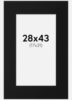 Passepartout Sort Standard (Hvid kerne) 28x43 cm (17x31)