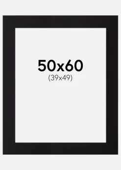 Passepartout Sort Standard (Hvid kerne) 50x60 cm (39x49)