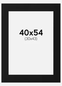 Passepartout Sort Standard (Hvid kerne) 40x54 cm (30x43)