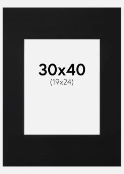 Passepartout Sort Standard (Hvid kerne) 30x40 cm (19x24)