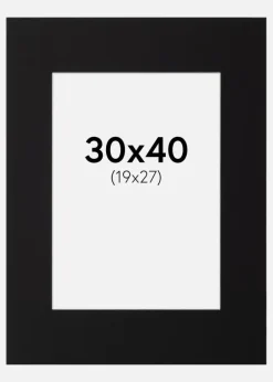 Passepartout Sort Standard (Hvid kerne) 30x40 cm (19x27)