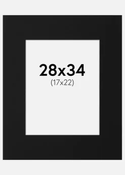 Passepartout Sort Standard (Hvid kerne) 28x34 cm (17x22)