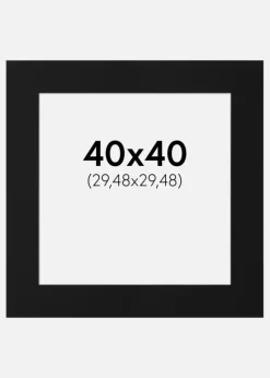 Passepartout Sort Standard (Hvid kerne) 40x40 cm (29,48x29,48)
