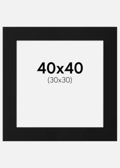 Passepartout Sort Standard (Hvid kerne) 40x40 cm (30x30)