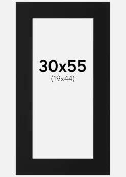 Passepartout Sort Standard (Hvid kerne) 30x55 cm (19x44)