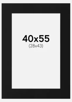 Passepartout Sort Standard (Hvid kerne) 40x55 cm (28x43)