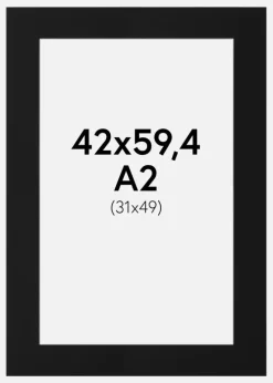 Passepartout Sort Standard (Hvid kerne) 42x59,4 cm (31x49)