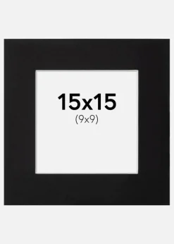 Passepartout Sort Standard (Hvid Kerne) 15x15 cm (9x9)