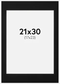 Passepartout Sort Standard (Hvid kerne) 21x30 cm (17x23)