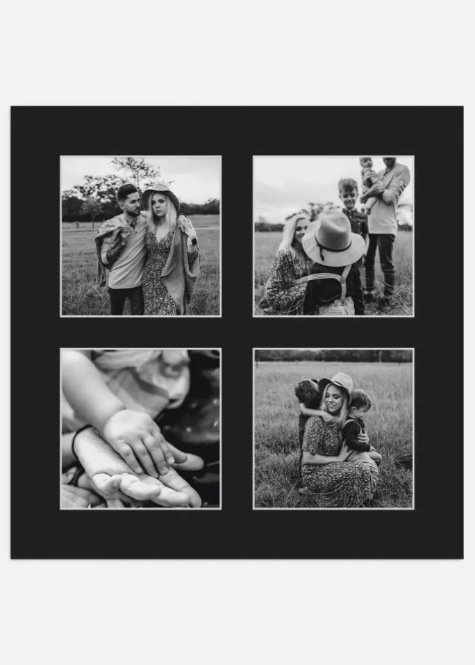 Passepartout Sort 40x40 cm - Collage 4 Billeder (14x14 cm)