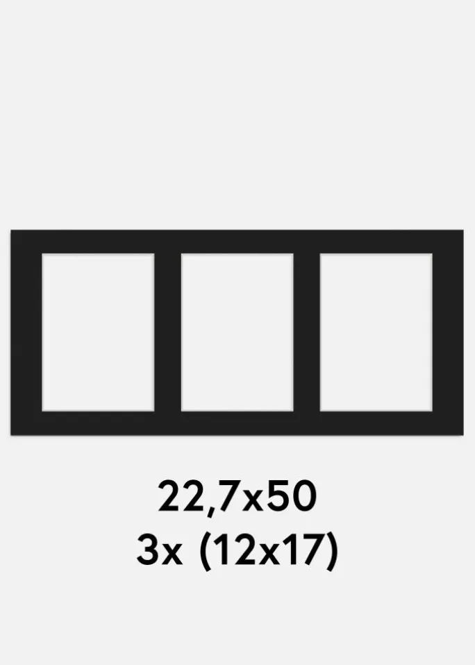 Passepartout Sort 22,7x50 cm - Collage 3 Billeder (12x17 cm)