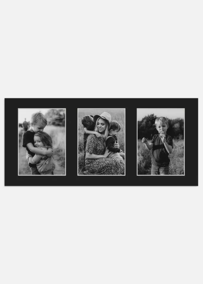 Passepartout Sort 22,7x50 cm - Collage 3 Billeder (12x17 cm)