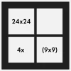 Passepartout Sort 24x24 cm - Collage 4 Billeder (9x9 cm)