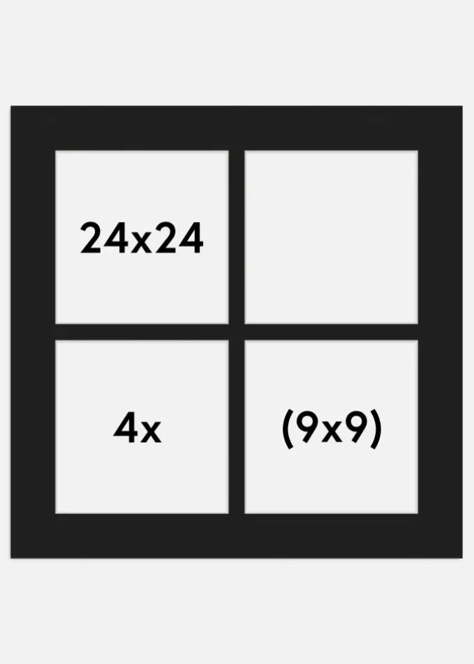 Passepartout Sort 24x24 cm - Collage 4 Billeder (9x9 cm)