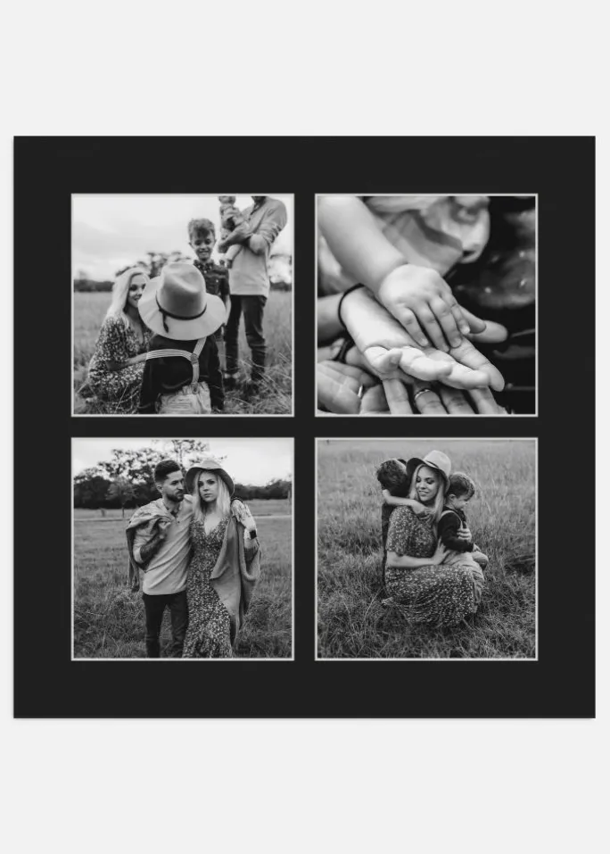 Passepartout Sort 24x24 cm - Collage 4 Billeder (9x9 cm)