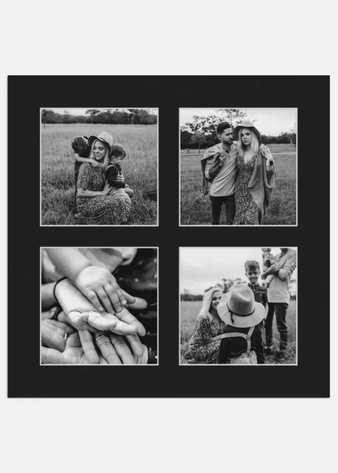 Passepartout Sort 25x25 cm - Collage 4 Billeder (9x9 cm)