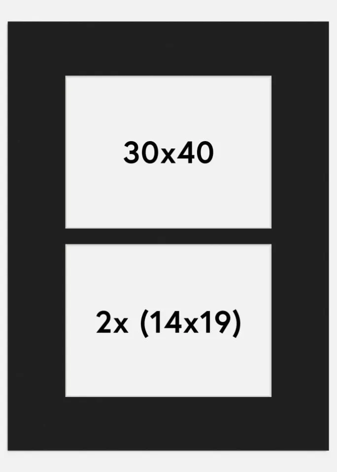 Passepartout Sort 30x40 cm - Collage 2 Billeder (14x19 cm)