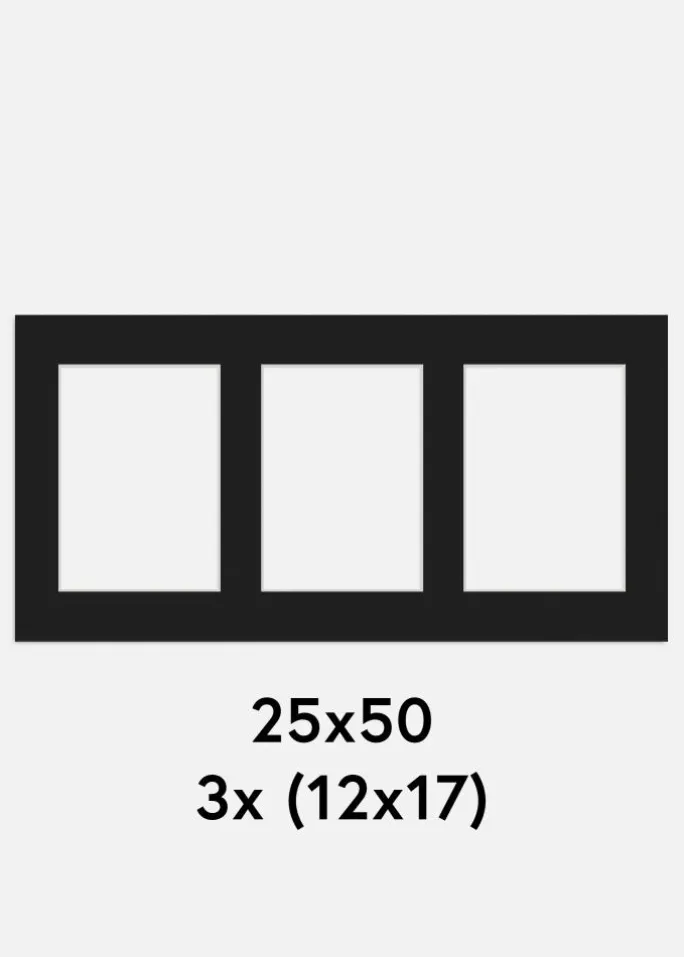 Passepartout Sort 25x50 cm - Collage 3 Billeder (12x17 cm)