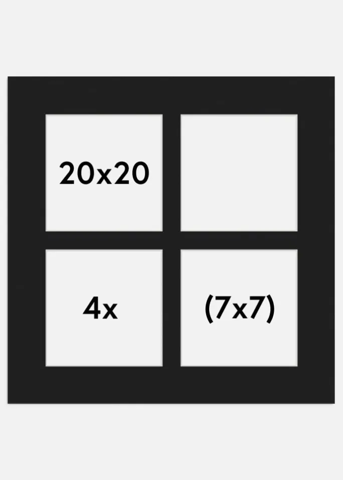 Passepartout Sort 20x20 cm - Collage 4 Billeder (7x7 cm)