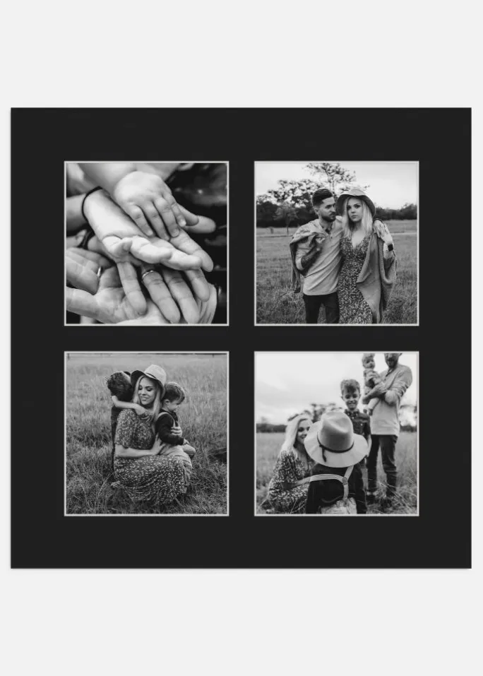 Passepartout Sort 20x20 cm - Collage 4 Billeder (7x7 cm)