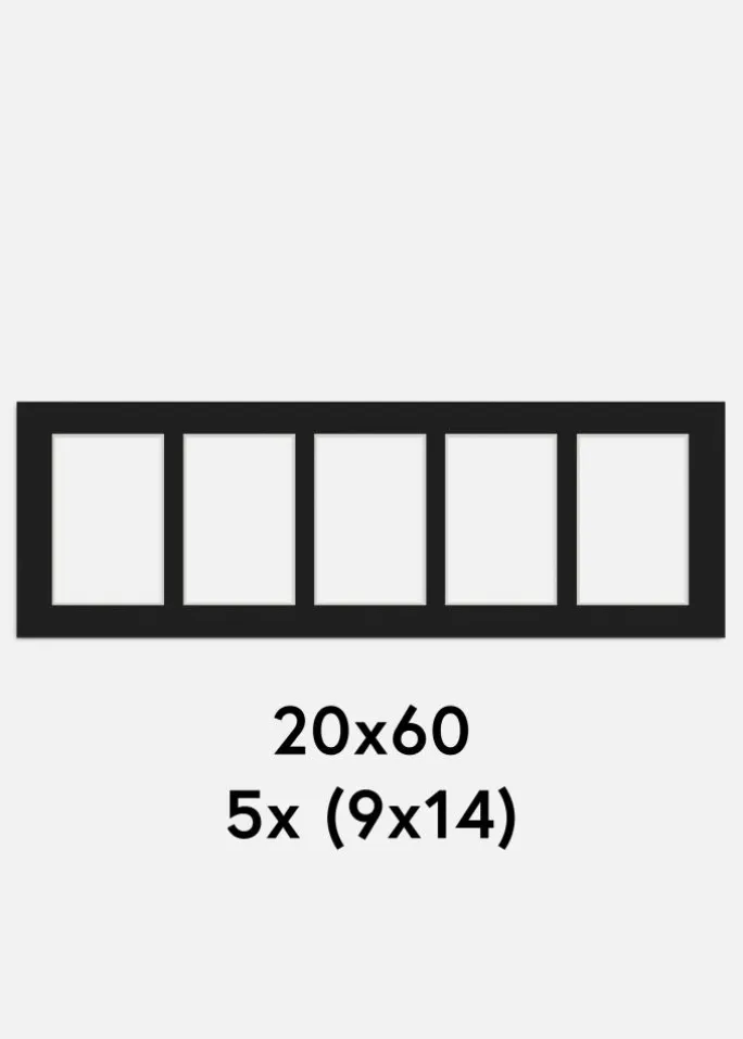 Passepartout Sort 20x60 cm - Collage 5 Billeder (9x14 cm)
