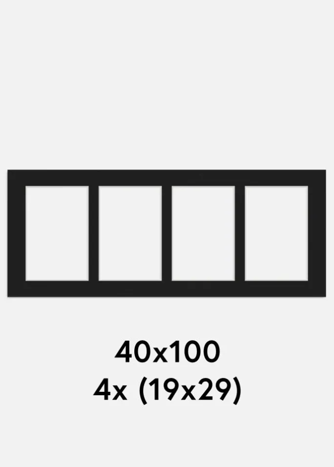 Passepartout Sort 40x100 cm - Collage 4 Billeder (19x29 cm)