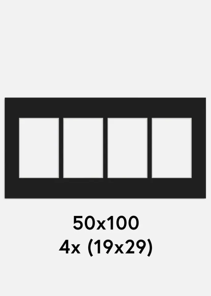 Passepartout Sort 50x100 cm - Collage 4 Billeder (19x29 cm)