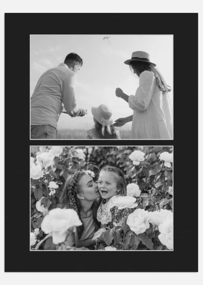 Passepartout Sort 15x20 cm - Collage 2 Billeder (8x11 cm)