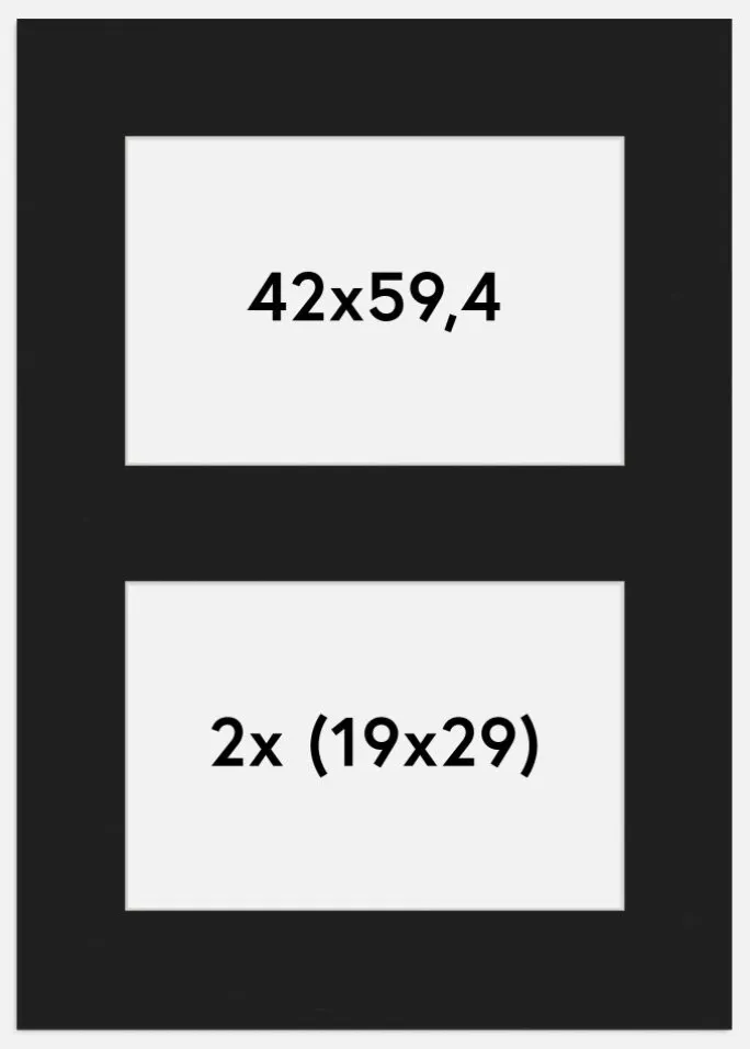 Passepartout Sort 42x59,4 cm - Collage 2 Billeder (19x29 cm)