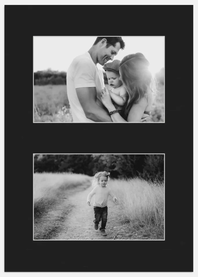 Passepartout Sort 42x59,4 cm - Collage 2 Billeder (19x29 cm)