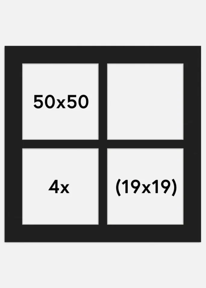 Passepartout Sort 50x50 cm - Collage 4 Billeder (19x19 cm)