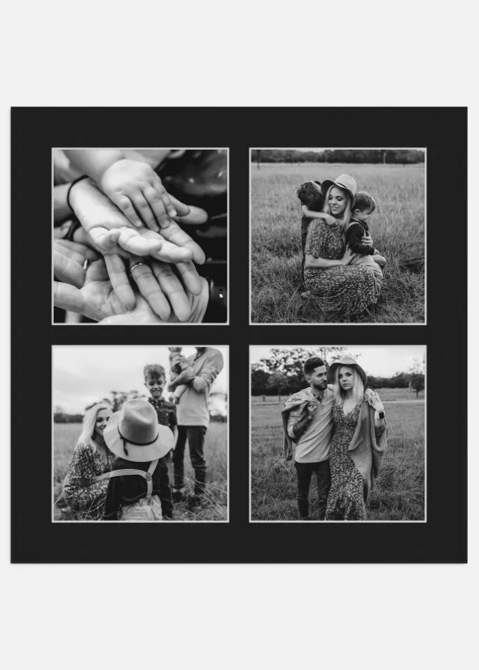 Passepartout Sort 50x50 cm - Collage 4 Billeder (19x19 cm)