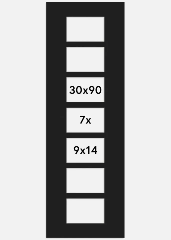 Passepartout Sort 30x90 cm - Collage 7 Billeder (9x14 cm)