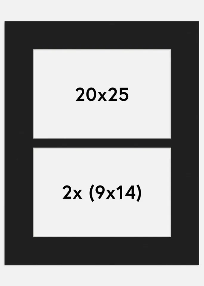 Passepartout Sort 20x25 cm - Collage 2 Billeder (9x14 cm)