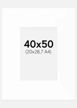 Passepartout XL Standard Hvid (Hvid Kerne) 40x50 cm (20x28,7 - A4)