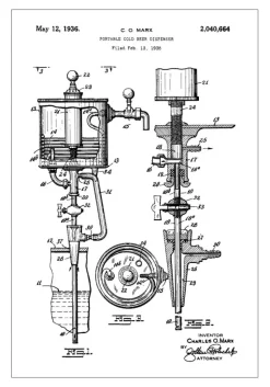 Patent Print - Portable Cold Beer Dispenser - White Plakat (21x29.7 cm (A4))