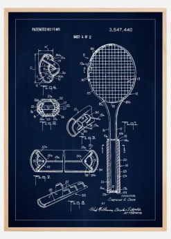 Patent Print - Tennis Racket - Blue Plakat (21x29.7 cm (A4))