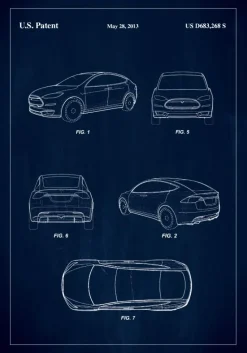 Patent Print - Tesla - Blue Plakat (21x29.7 cm (A4))