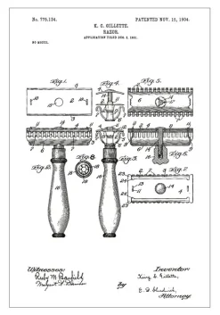 Patenttegning - Barberskraber - Hvid Plakat (21x29.7 cm (A4))