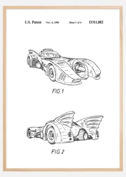 Patenttegning - Batman - Batmobile 1990 I Plakat (21x29.7 cm (A4))