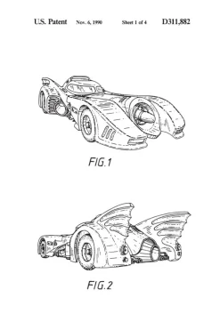 Patenttegning - Batman - Batmobile 1990 I Plakat (21x29.7 cm (A4))