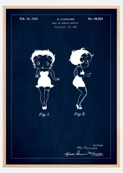 Patenttegning - Betty Boop - Blå Plakat (21x29.7 cm (A4))