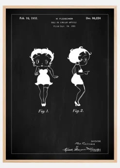 Patenttegning - Betty Boop - Sort Plakat (21x29.7 cm (A4))